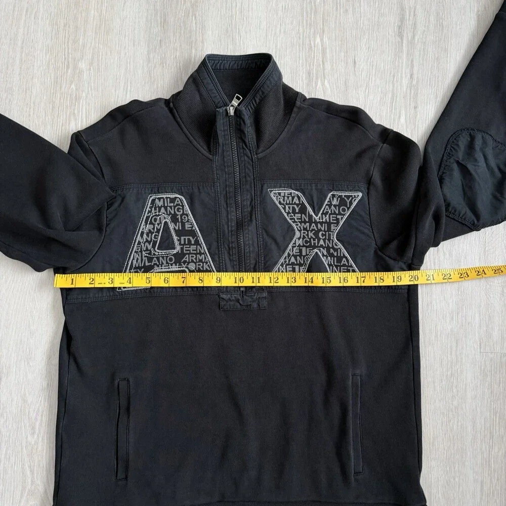 Armani Exchange AX men's Quarter Zip Sweatshirt Black Size M Large Logo Patch - Picture 8 of 9